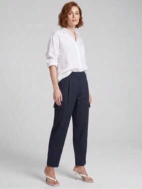 VINCE Linen Blend Cargo Pants Trousers Tapered Leg Women's 8 Black Classic NEW